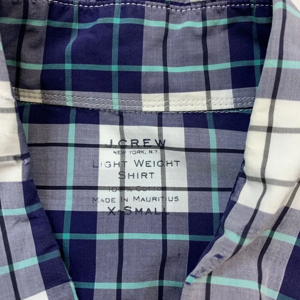 J.Crew Light Weight Shirt Mens XS Extra Small Plaid Cotton Button Up Long Sleeve
